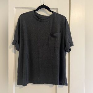 Aerie grey pocket tee with rolled sleeve detail